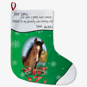 Green ADD YOUR HORSE Photo and Name Dear Santa Large Christmas Stocking