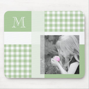 Green Add Your Photo Gingham Modern Monogram Mouse Pad