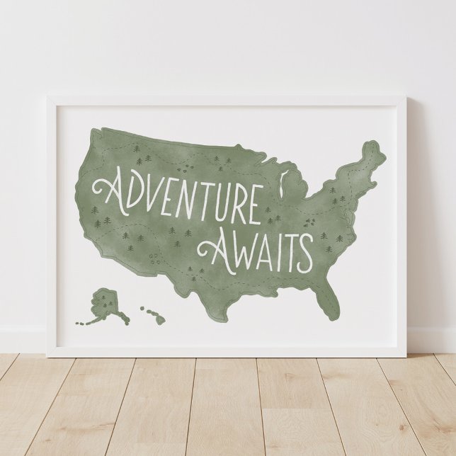 Green Adventure Awaits US Map Kids Room Decor (Creator Uploaded)