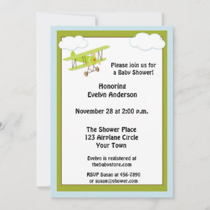 Green Aeroplane Baby Shower Invitation