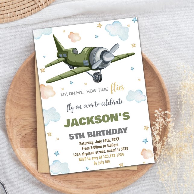 Green Aeroplane Birthday Invitations (Green Airplane Birthday Invitations)