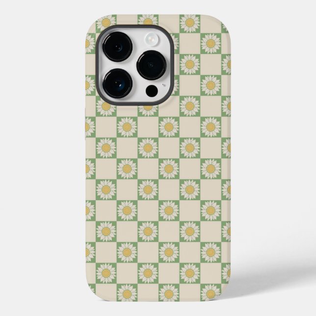 Green Aesthetic Chequered Sunflower Y2K Pattern Case-Mate iPhone Case (Back)