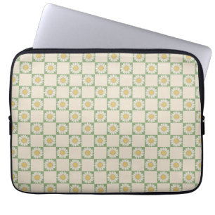 Green Aesthetic Chequered Sunflower Y2K Pattern Laptop Sleeve