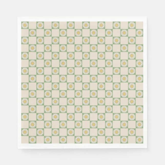 Green Aesthetic Chequered Sunflower Y2K Pattern Napkin (Front)