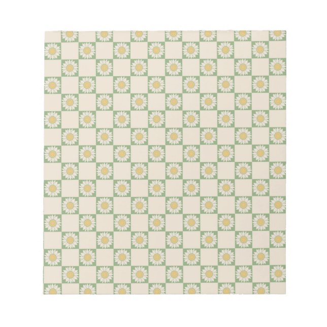 Green Aesthetic Chequered Sunflower Y2K Pattern Notepad (Front)