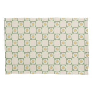 Green Aesthetic Chequered Sunflower Y2K Pattern Pillowcase