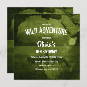 Green Africa & Zebra's Safari Birthday Party Invitation