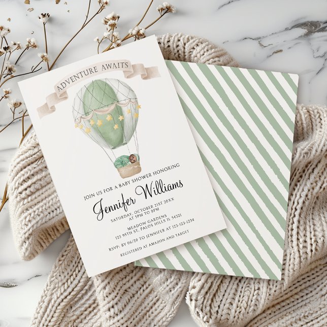 Green African American hot air balloon baby shower Invitation (Creator Uploaded)
