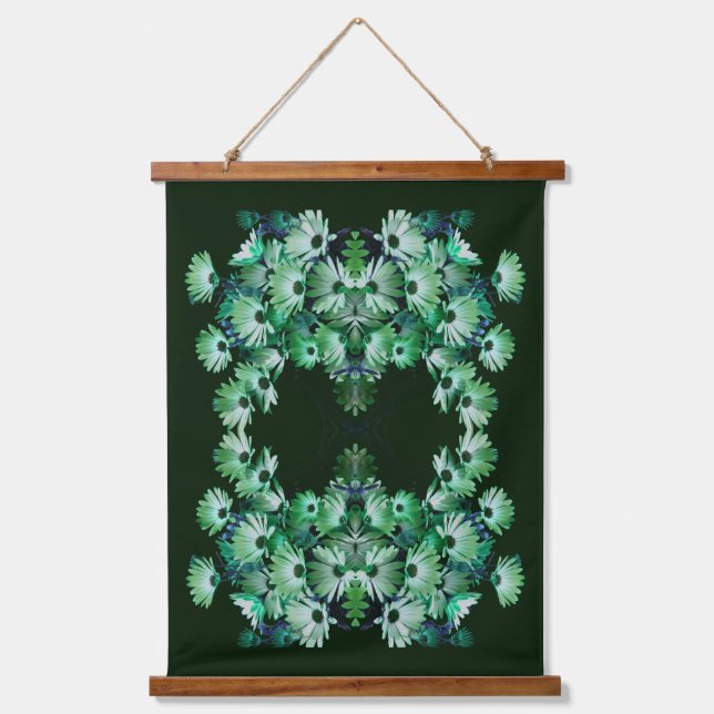 Green African Daisy Flowers Abstract  Hanging Tapestry (Front)