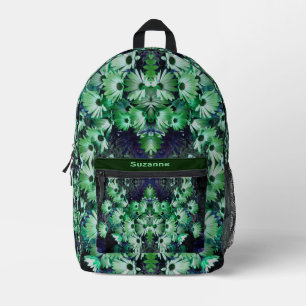 Green African Daisy Flowers Abstract Personalised Printed Backpack