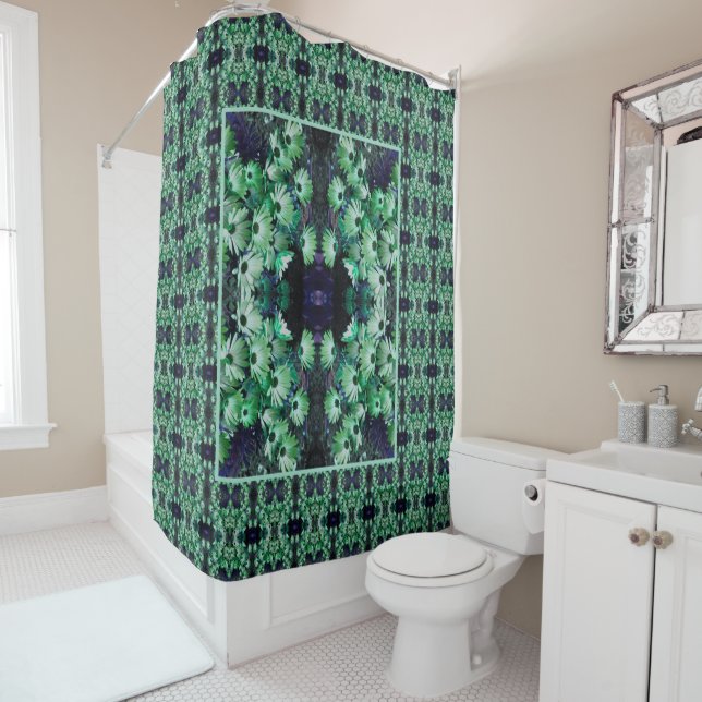 Green African Daisy Flowers Abstract  Shower Curtain (In Situ)