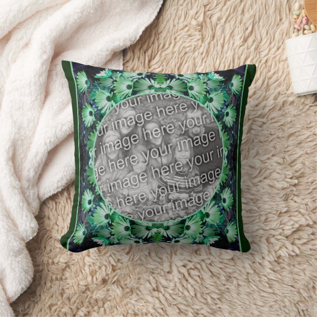Green African Daisy Flowers Frame Add Your Photo  Cushion (Blanket)