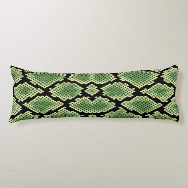 Green African Wildlife Snake Animal Print Pattern Body Cushion (Front)