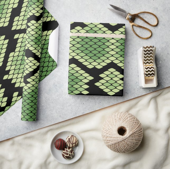 Green African Wildlife Snake Animal Print Pattern Wrapping Paper (Crafts)