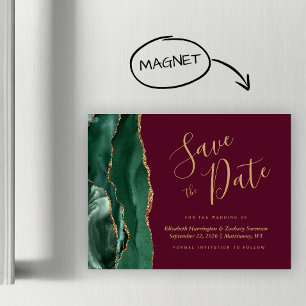 Green Agate Burgundy Magnetic Save the Date