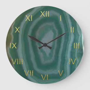 Green Agate Clock with Faux Gold Foil Numbers