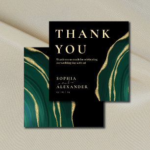Green agate gemstone black thank you card