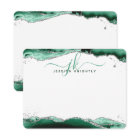 Green Agate Geode Script Monogram Silver Glitter