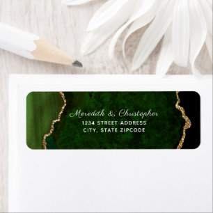 Green Agate Gold Glitter Wedding Return Address Label
