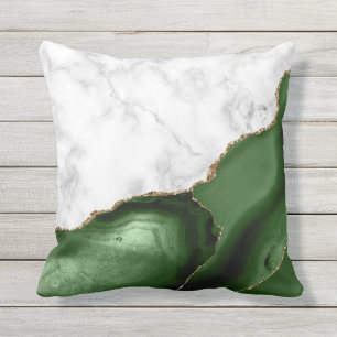 Green Agate Gold Glitter White Marble Cushion
