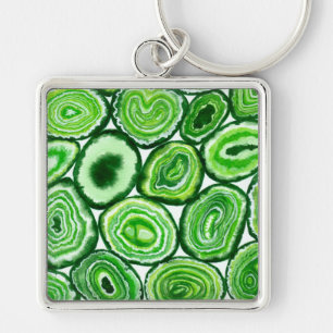Green agate pattern key ring