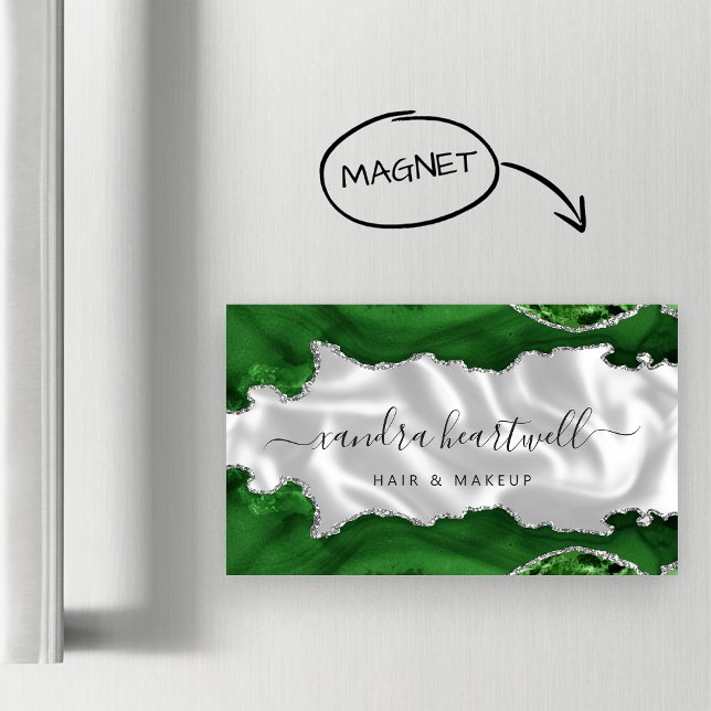 Green Agate Silver Glitter Luxury Magnetic Business Card (Creator Uploaded)