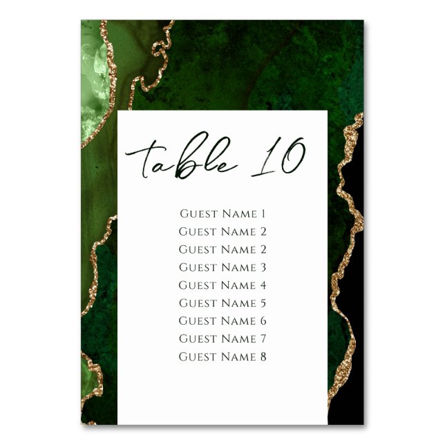 Green Agate Wedding Table Number List (Front)