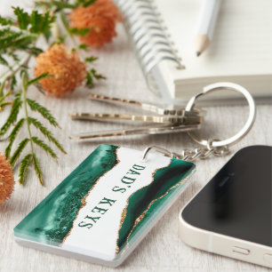 Green Agate With Gold Glitter Edges Dad's Keys Key Ring