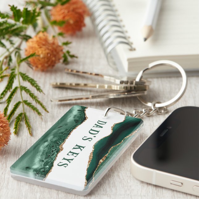 Green Agate With Gold Glitter Edges Dad's Keys Key Ring (Front Right)