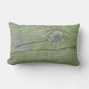 Green Aged Woodgrain Timber Plank Lumbar Cushion