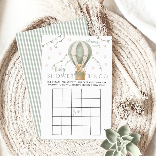 Green Air Balloon Teddy Baby Boy Shower Game Bingo (Creator Uploaded)