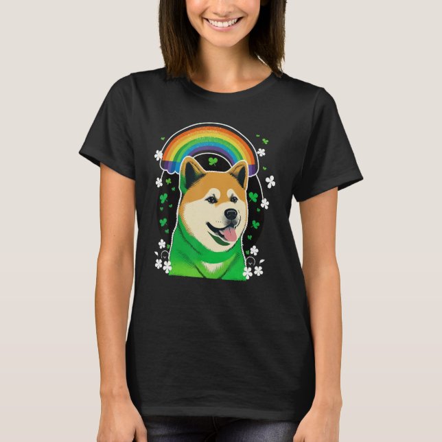 Green Akita Inu shamrock on St Patricks Day Akita  T-Shirt (Front)