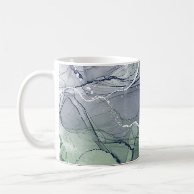 Green alcohol ink coffee mug (Left)