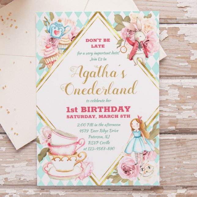 Green Alice in Wonderland Tea Party Birthday Invit Invitation (Creator Uploaded)