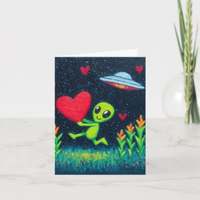 Green Alien 4x6 Valentine's Card (Front)