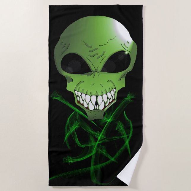 Green alien Beach Towel (Front)