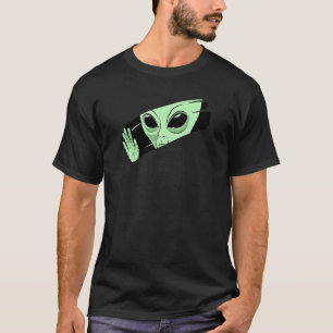Green Alien Behind the Glass Peeking Alien Space U T-Shirt