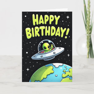 Green Alien Birthday Card