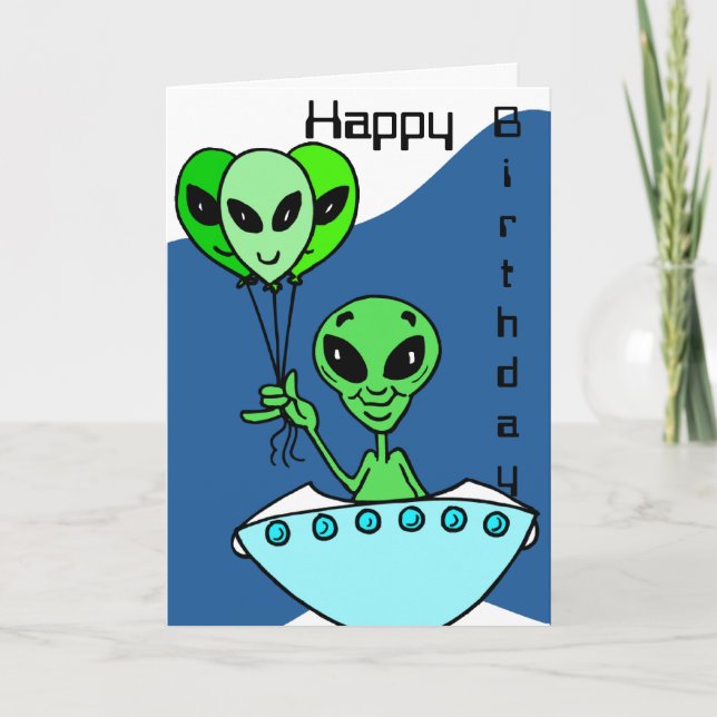 Green Alien Birthday Card (Front)