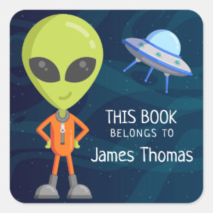 Green Alien Book Label