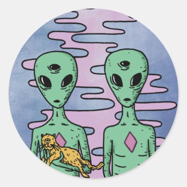 Green Alien Classic Round Sticker (Front)