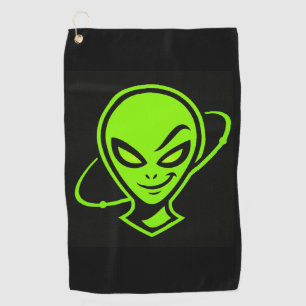 Green Alien Good Luck Golf Towel