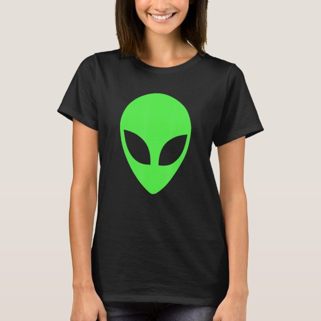 Green Alien Head 90's Style Funny Alien T-Shirt (Front)