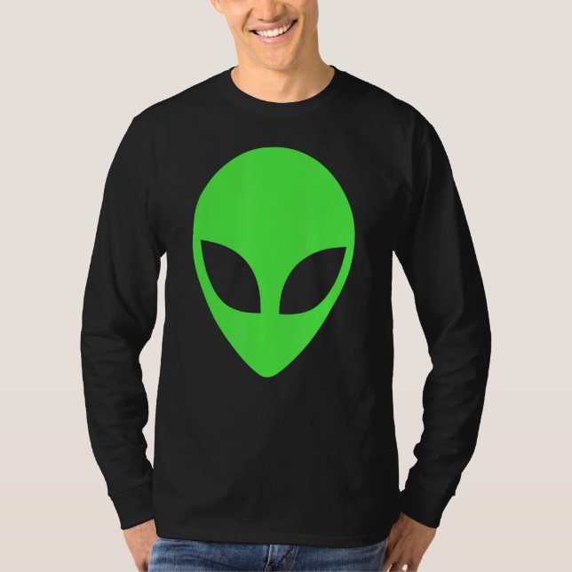 Green Alien Head 90's Style Funny Alien T-Shirt (Front)