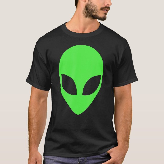 Green Alien Head 90's Style Funny Alien T-Shirt (Front)