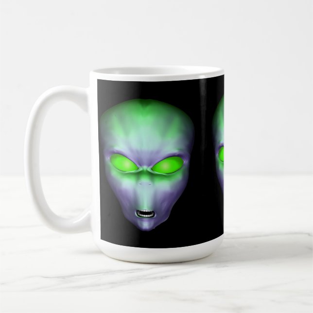 Green Alien Head Coffee Mug (Left)