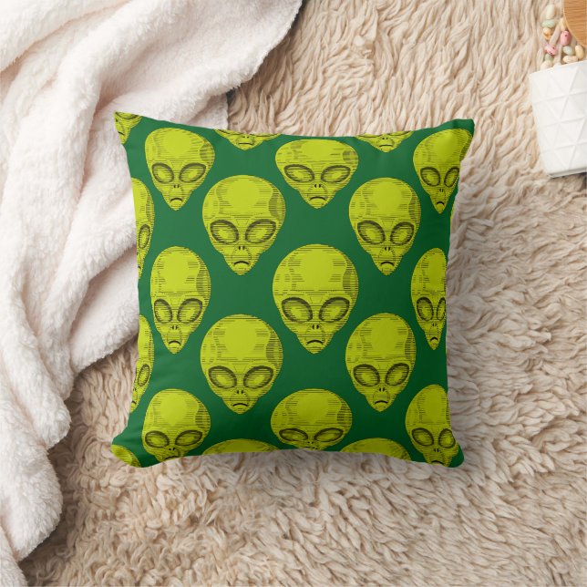 Green Alien Head  Cushion (Blanket)