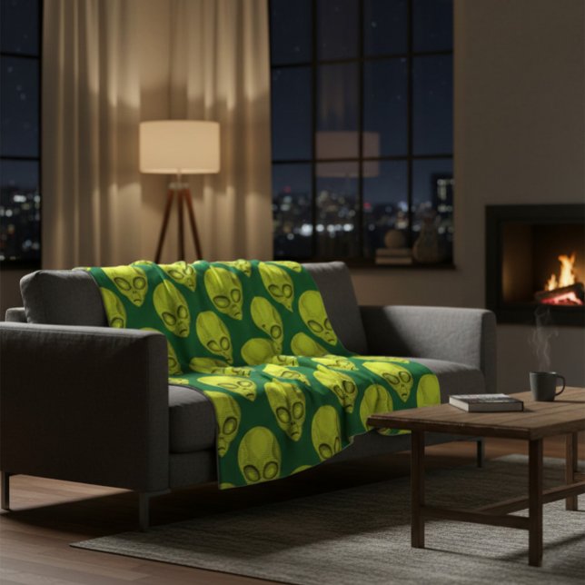 Green Alien Head Fleece Blanket (Creator Uploaded)