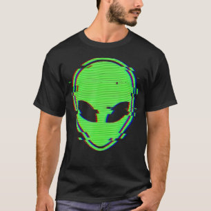 Green Alien Head Glitch Trippy Vaporwave Techno T-Shirt
