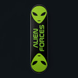 Green alien head logo custom skateboard deck<br><div class="desc">Green alien head logo custom design skateboard deck. Cool wooden skate board design for boys and girls. Fun Birthday gift idea for kids. Personalise with your own unique name, funny quote or monogram letters. Unique rare Birthday gift idea for skater son, grandson, nephew, cousin, daughter, sister, brother, friends, coach etc....</div>